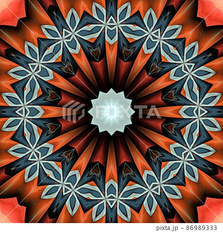 3D render of  background tile with glossy mandala puffs pixels 86989333