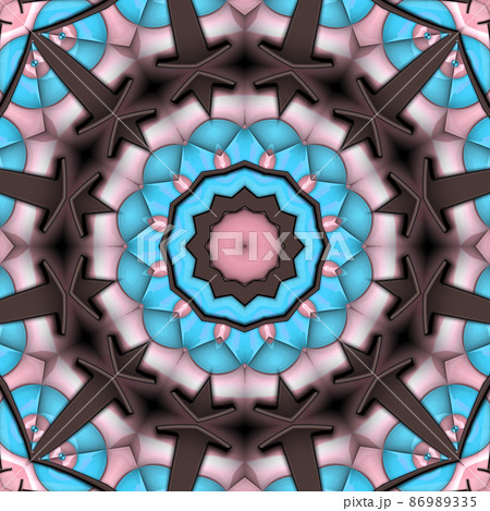 3D render of  background tile with glossy mandala puffs pixels 86989335