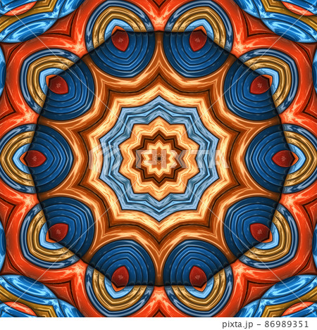3D render of background tile with glossy mandala puffs pixels 3D render of background tile with glossy mandala puffs pixels 86989351