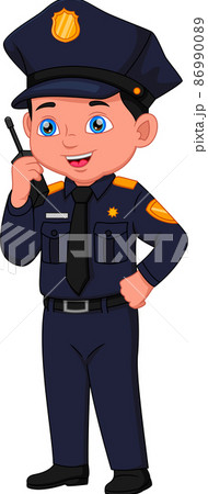 Cartoon Boy Wearing Police Costume Posing And のイラスト素材