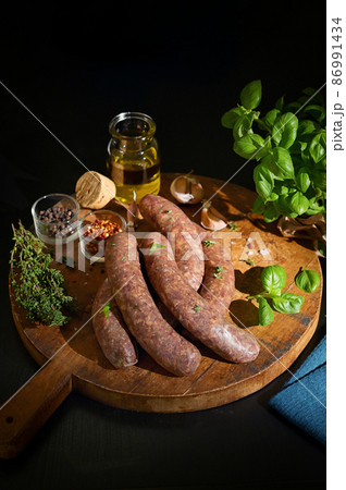 Uncooked Raw Beef And Pork Sausage Sausages Uncooked Raw Beef And Pork Sausage Sausages 86991434