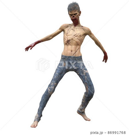 Zombie male isolated white background 3d illustration 86991768