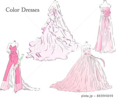 ウェディングドレス カラードレスセットのイラスト素材