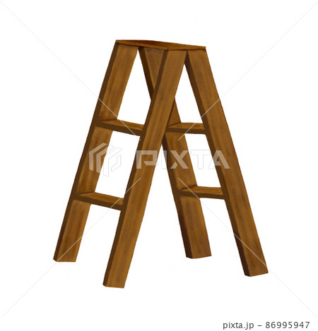 色鉛筆手描きイラスト 木製の脚立のイラスト素材