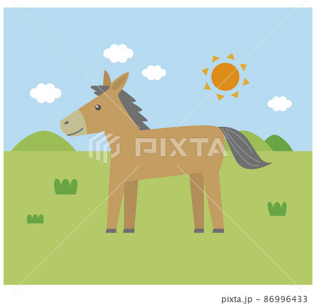 シンプルでかわいい牧場の馬のイラスト 86996433