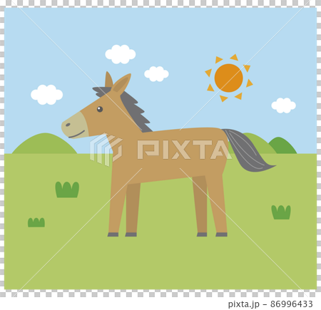 シンプルでかわいい牧場の馬のイラスト 86996433