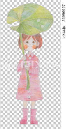 Hand-drawn illustration, girl with leaves as an umbrella Hand-drawn illustration, girl with leaves as an umbrella 86996667