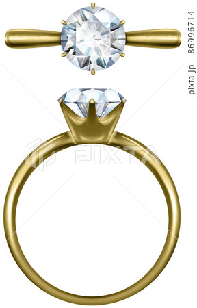 4月誕生石・宝石　ダイヤモンドの金の指輪・リングセット　ベクター素材 86996714