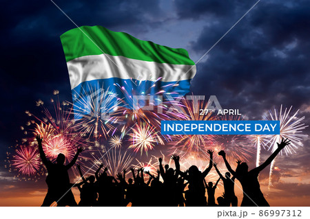 Majestic fireworks and flag of Sierra Leone 86997312