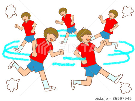 発達障害　多動のため走り回るADHDの小学生の男の子のイラスト 86997949