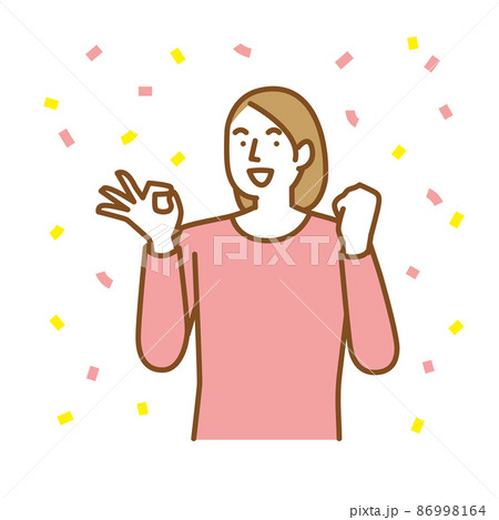 手でokサインをつくり喜ぶ女性のイラスト素材