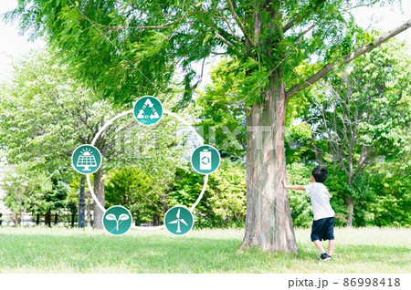 自然と子供（エコ、SDGs、カーボンニュートラルイメージ） 86998418