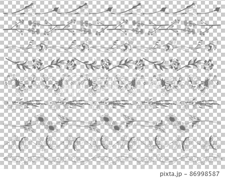 手描き線画のフローラルラインセット2（モノトーン） 86998587