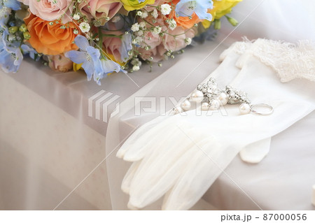 結婚式の花嫁のグローブとイヤリング 87000056