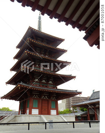 Overcast view of the historical Shitennoji Five-Storied Pagoda of Shitenno ji Overcast view of the historical Shitennoji Five-Storied Pagoda of Shitenno ji 87001058