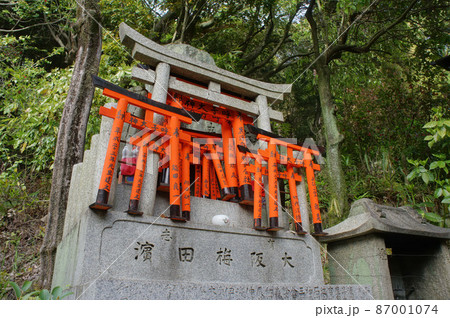 Close up shot of many miniature torr in the Senbon Torii of Fushimi Inari-taisha Close up shot of many miniature torr in the Senbon Torii of Fushimi Inari-taisha 87001074