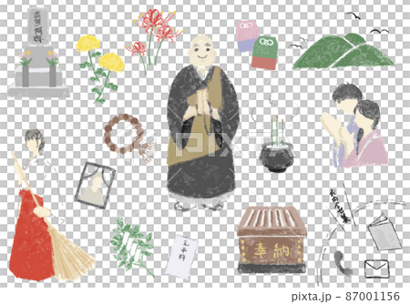 神社・寺のセット 手書きイラスト 神社・寺のセット 手書きイラスト 87001156