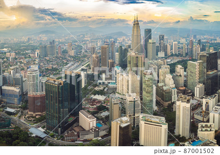 Kuala lumpur cityscape. Panoramic view of Kuala Lumpur city skyline evening at sunset skyscrapers building in Malaysia 87001502