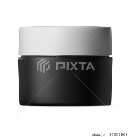 Black plastic cream jar white lid. Beauty cosmetic 87001603