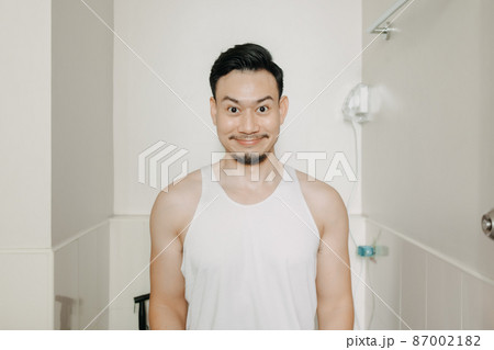 Funny face expression of man try to poop in the toilet. Funny face expression of man try to poop in the toilet. 87002182