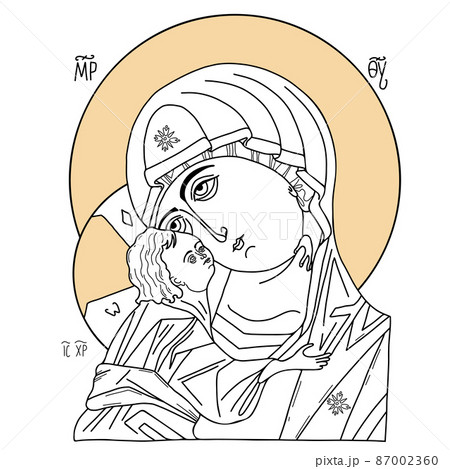 Orthodox Icon Of Holy Mother Of God Mother Of のイラスト素材