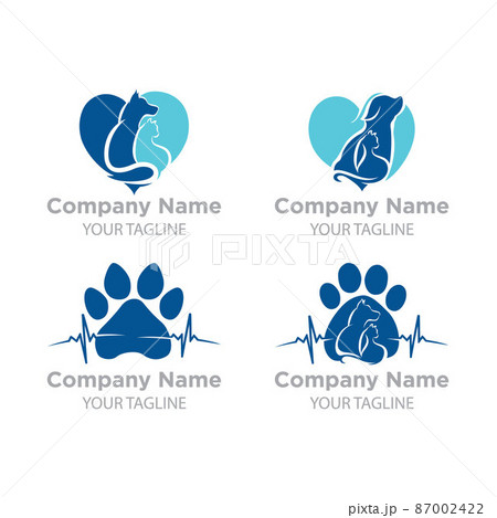 Set logo veterinary clinic with paw prints and sample text, isolated vector logo template Set logo veterinary clinic with paw prints and sample text, isolated vector logo template 87002422