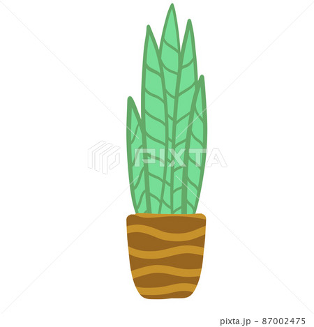 Potted plant. Homemade Green leaves of houseplant. Gardening and botany. Brown pot and House decoration. Flat illustration Potted plant. Homemade Green leaves of houseplant. Gardening and botany. Brown pot and House decoration. Flat illustration 87002475