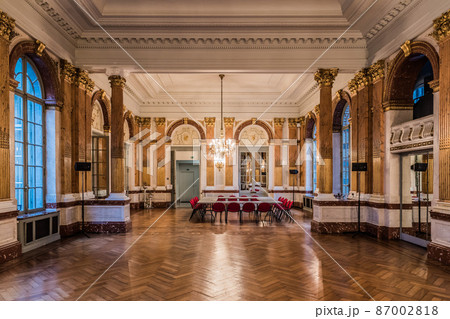 Brussels, Belgium - Interior of the main mirror hall with gold foil decoration Brussels, Belgium - Interior of the main mirror hall with gold foil decoration 87002818