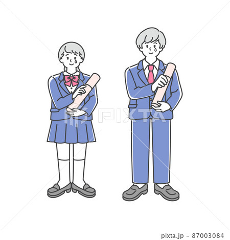 卒業式の男子高生と女子高生の全身イラスト 卒業式の男子高生と女子高生の全身イラスト 87003084
