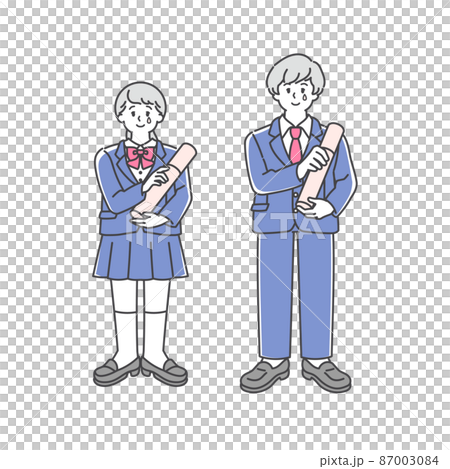 卒業式の男子高生と女子高生の全身イラスト 卒業式の男子高生と女子高生の全身イラスト 87003084