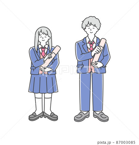 卒業式の男子高生と女子高生の全身イラスト 卒業式の男子高生と女子高生の全身イラスト 87003085