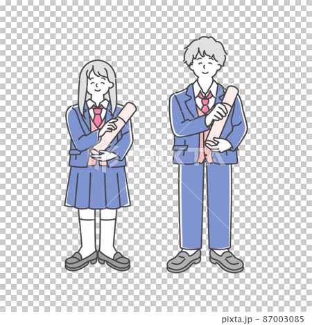 卒業式の男子高生と女子高生の全身イラスト 卒業式の男子高生と女子高生の全身イラスト 87003085
