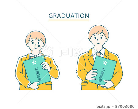 卒業式の男子高生と女子高生の上半身イラスト 卒業式の男子高生と女子高生の上半身イラスト 87003086