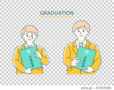 卒業式の男子高生と女子高生の上半身イラスト 卒業式の男子高生と女子高生の上半身イラスト 87003086