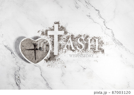 Ash wednesday, crucifix made of ash, dust as christian religion. Lent beginning Ash wednesday, crucifix made of ash, dust as christian religion. Lent beginning 87003120