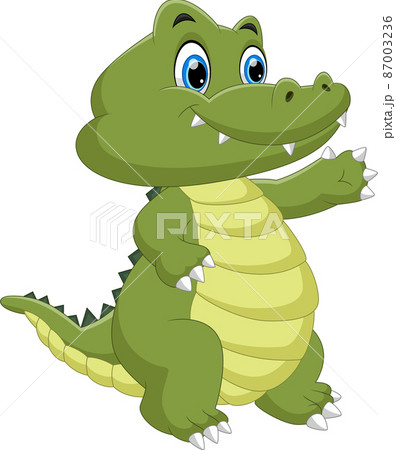 cartoon cute baby crocodile waving on white background 87003236