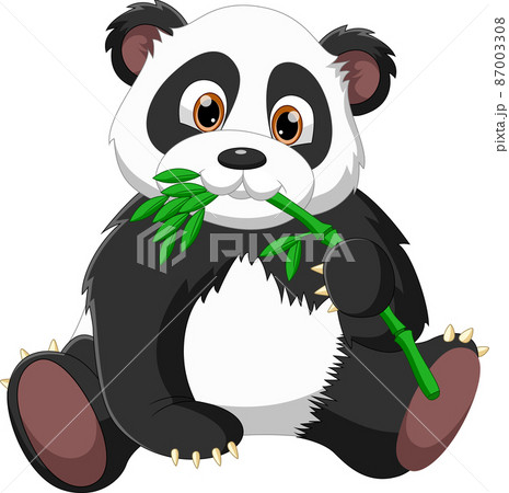 Cartoon baby panda eating bamboo 87003308