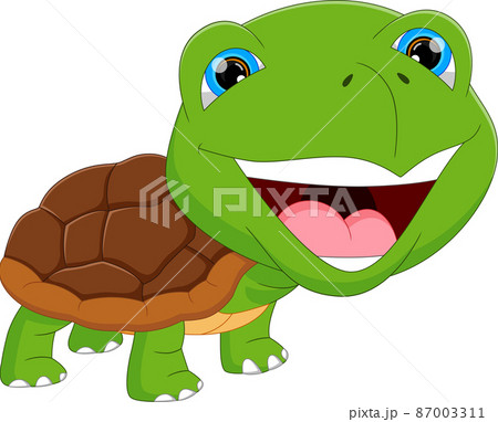 cartoon cute green turtle smiling 87003311