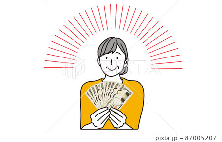 日本のお金を持つ中年の女性 日本のお金を持つ中年の女性 87005207