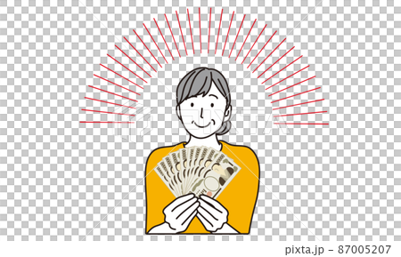 日本のお金を持つ中年の女性 日本のお金を持つ中年の女性 87005207