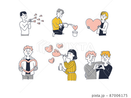 愛を共有したり捧げたり育てたりする人々のコンセプトアート　コミカルな手書きの人物 87006175