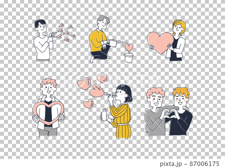 愛を共有したり捧げたり育てたりする人々のコンセプトアート　コミカルな手書きの人物 87006175