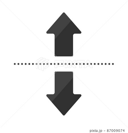 線で区切られた黒い上向き矢印と下向き矢印のアイコンセット 上下 前後 偏差値のイメージ記号素材のイラスト素材