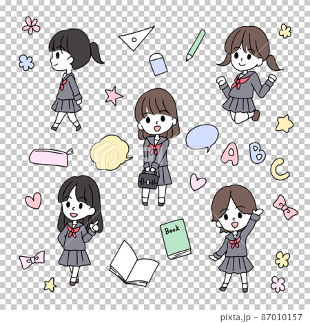 女子学生のイラストセットのイラスト素材