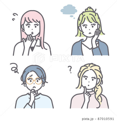 悩んだり、困ったりしている若い女性のアイコンイラスト素材 悩んだり、困ったりしている若い女性のアイコンイラスト素材 87010591