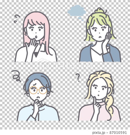 悩んだり、困ったりしている若い女性のアイコンイラスト素材 悩んだり、困ったりしている若い女性のアイコンイラスト素材 87010591