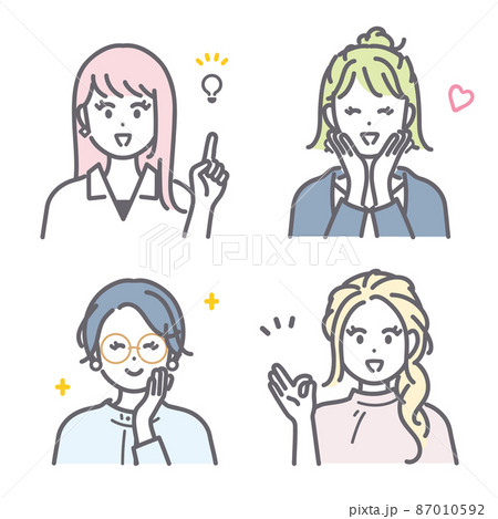 ポジティブなイメージの若い女性のアイコンイラスト素材 87010592