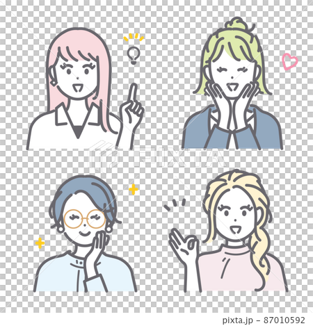 ポジティブなイメージの若い女性のアイコンイラスト素材 87010592
