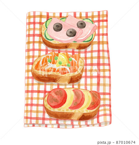 オープンサンドとクロスの水彩イラスト オープンサンドとクロスの水彩イラスト 87010674