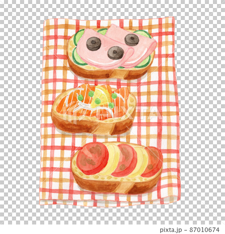 オープンサンドとクロスの水彩イラスト オープンサンドとクロスの水彩イラスト 87010674